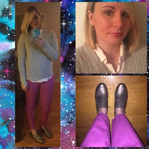 J Crew Factory cableknit v-neck sweater in grey - Picture 2 of 2